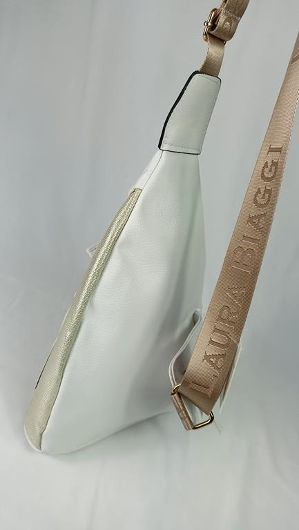 Świetny biały plecak z dodatkiem złota plecak na jedno ramię od Laura Biaggi zdjęcie 3