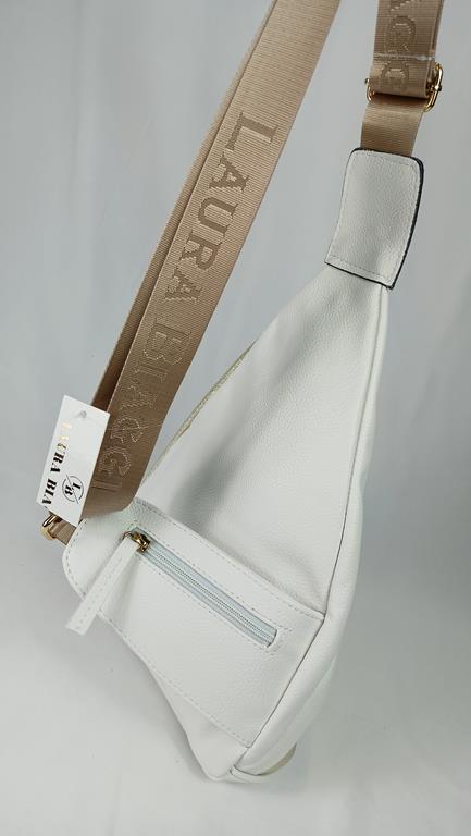 Świetny biały plecak z dodatkiem złota plecak na jedno ramię od Laura Biaggi zdjęcie 4