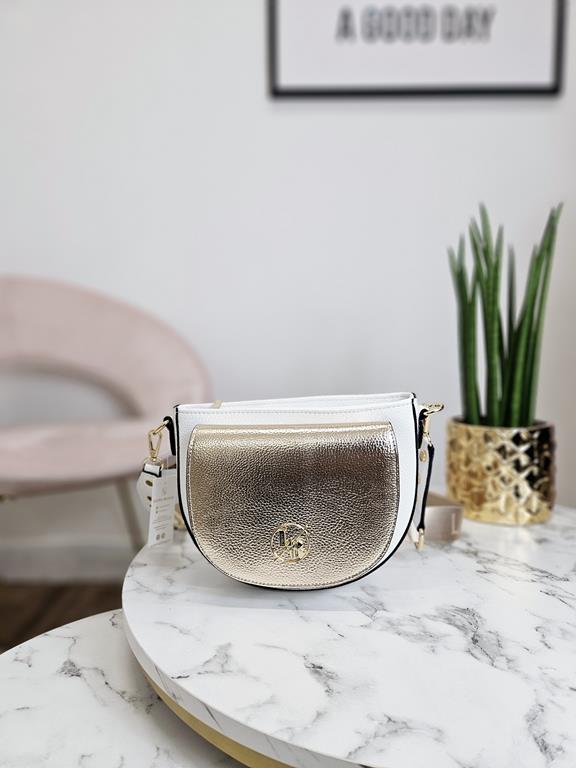 HIT świetna półokrągła biała torebka Laura Biaggi ze złotą klapką z przodu zdjęcie 1
