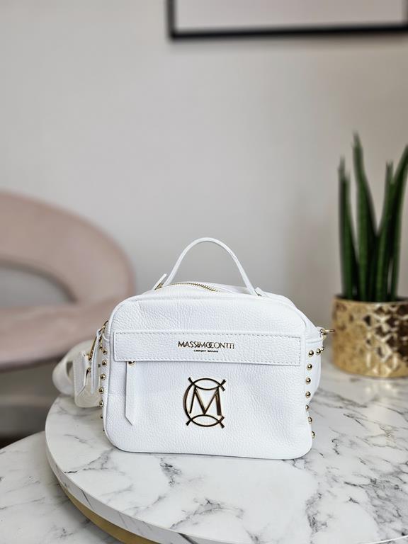 HIT piękny skórzany kuferek Massimo Contti w kolorze białym zdjęcie 1