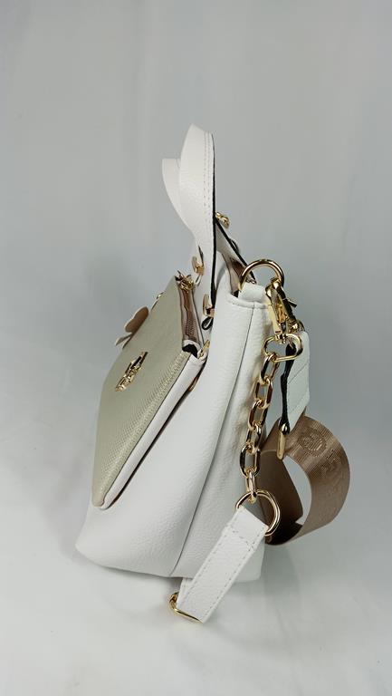 HIT śliczna torebka Laura Biaggi biała ze złotą kieszonką odpinaną z przodu zdjęcie 4