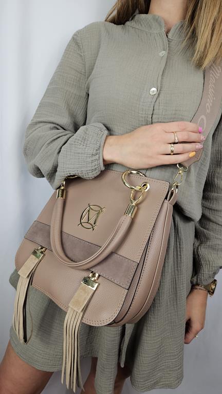 Świetna torebka Massimo Contti w kolorze jasno-brązowym  z frędzlami zdjęcie 1