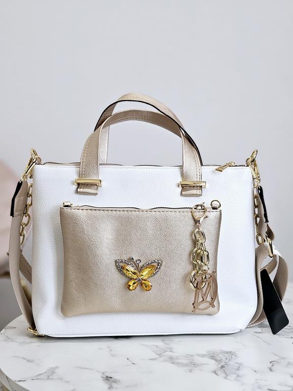 Świetna biała torebka Massimo Contti  z odpinaną złotą kieszonką i z motylem zdjęcie 2