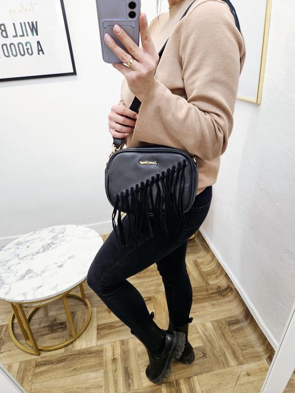 Świetna torebka z frędzkami Laura Biaggi  w kolorze czarnym skóra naturalna zdjęcie 1