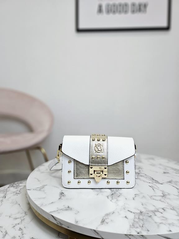HIT piękna mała torebka Massimo Contti z ćwiekami w kolorze białym z dodatkiem złota skóra naturalna zdjęcie 2