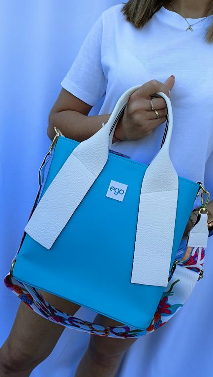 Piękna torebka EGO z rajskiej kolekcji w kolorze turkusowym z białymi rączkami zdjęcie 1