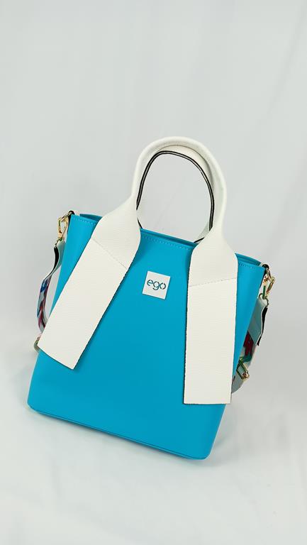 Piękna torebka EGO z rajskiej kolekcji w kolorze turkusowym z białymi rączkami zdjęcie 2