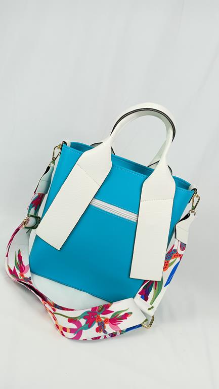 Piękna torebka EGO z rajskiej kolekcji w kolorze turkusowym z białymi rączkami zdjęcie 4
