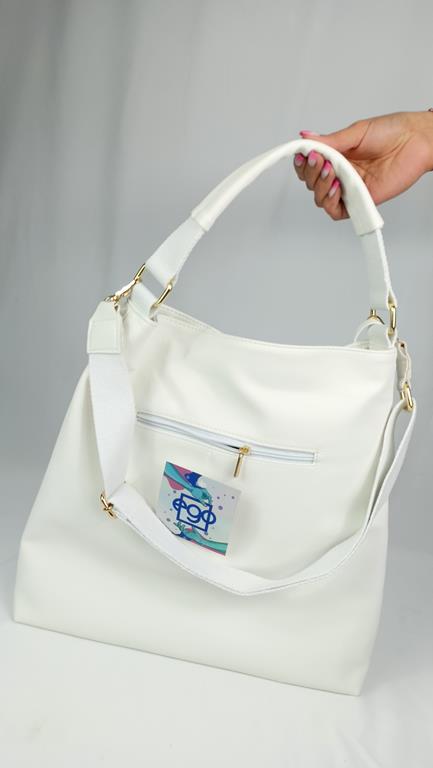 Piękna duża torebka EGO z kolekcji BLIŻEJ NATURY w kolorze białym z beżowymi kieszonkami zdjęcie 4