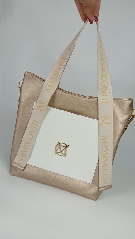Piękna shopperka Massimo Contti w kolorze złotym z białą kieszonką zdjęcie 1