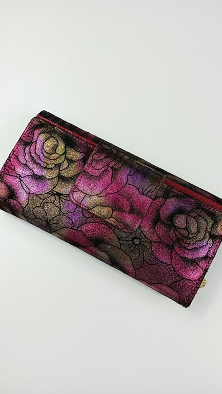 Duży portfel PETERSON różowy w róże z zapięciem na zatrzask z tyłu skóra naturalna zdjęcie 3