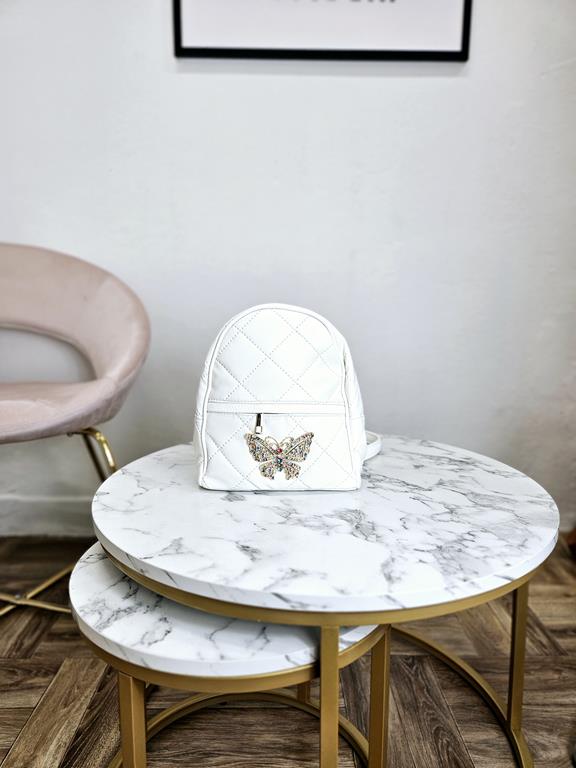 HIT świetny plecak Massimo Contti w kolorze białym ze ślicznym motylem z kolorowych kamieni zdjęcie 1