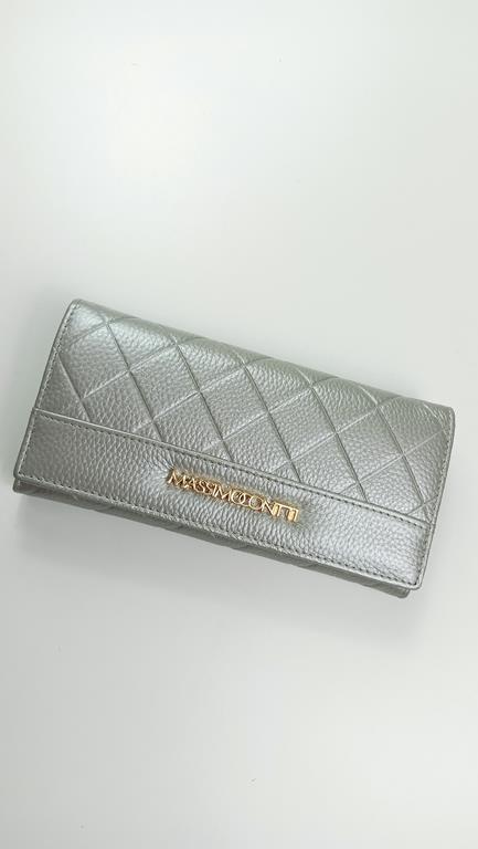 Pikowany portfel Massimo Contti w kolorze srebrnym z klapką skóra naturalna zdjęcie 2