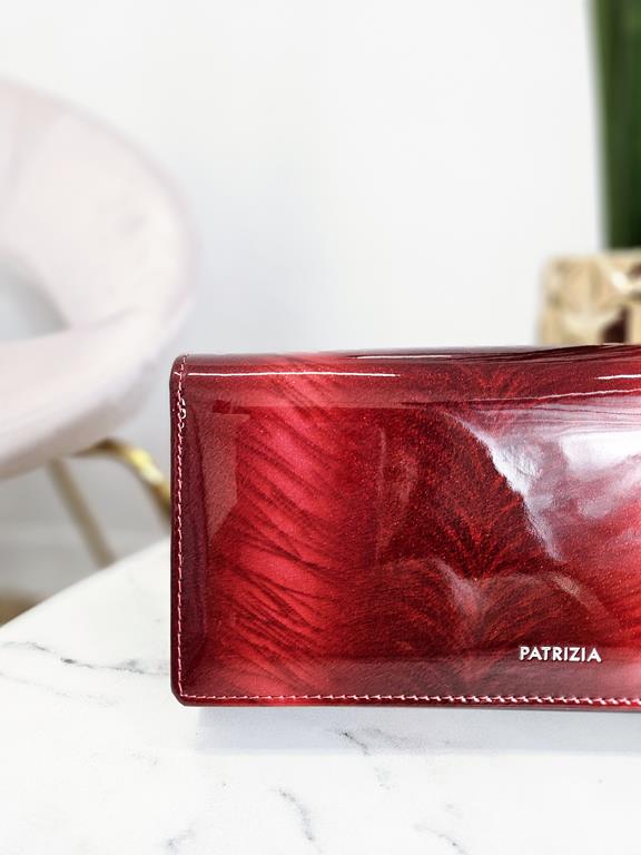 Duży portfel Patrizia czerwony z pięknym wzorem ze skóry naturalnej z zapięciem dodatkowym z tyłu zdjęcie 2