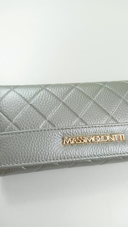 Pikowany portfel Massimo Contti w kolorze srebrnym z klapką skóra naturalna zdjęcie 3