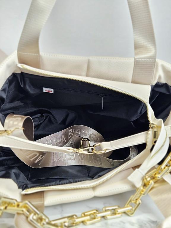 HIT piękna shopperka Laura Biaggi duża pikowana w kolorze beżowym z łańcuchem zdjęcie 4