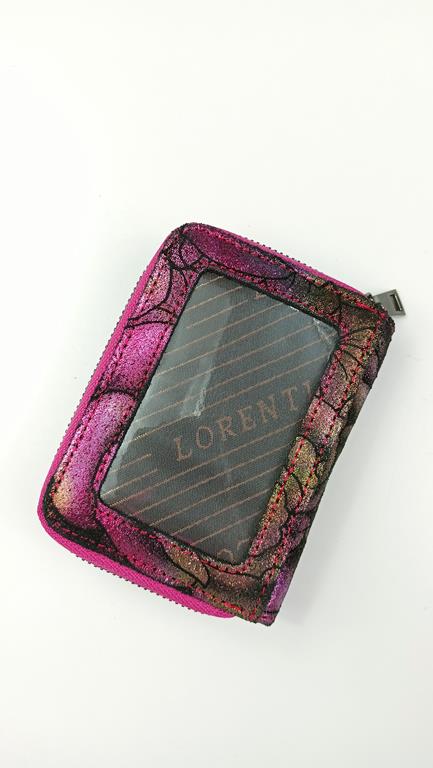 Mini portfel Lorenti różowy w róże skóra naturalna zdjęcie 3