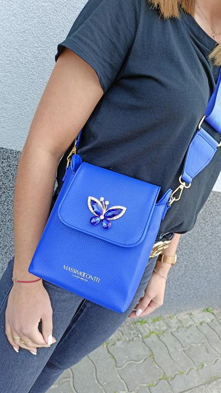 Śliczna mała torebka Massimo Contti z motylem w kolorze kobaltowym zdjęcie 1