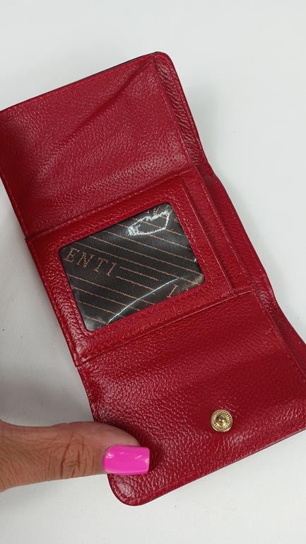 Mini portfel z klapką Lorenti czerwony delikatnie cieniowany skóra naturalna zdjęcie 3
