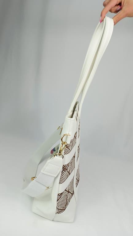 Piękna torebka EGO z kolekcji BLIŻEJ NATURY w kolorze białym z dodatkiem beżowej faktury zdjęcie 3