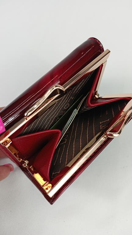 Mini portfel z klapką Lorenti czerwony delikatnie cieniowany skóra naturalna zdjęcie 4