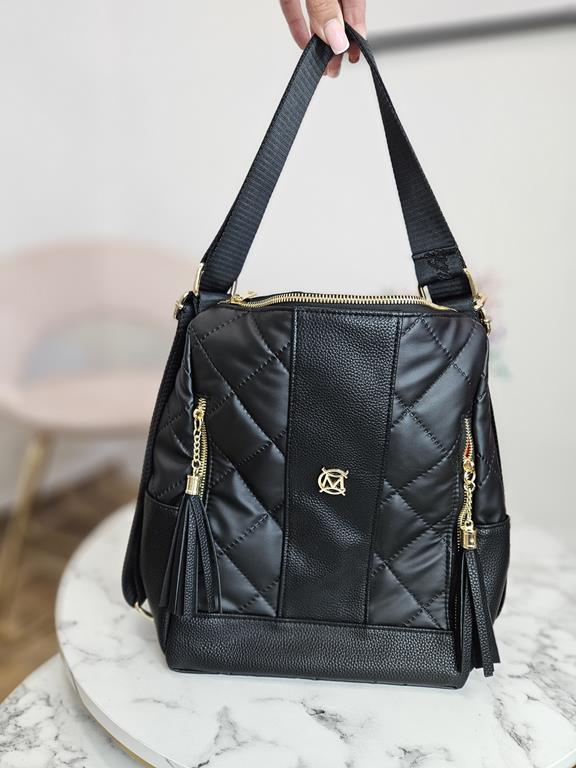 Świetny pikowany torebko-plecak Massimo Contti  w kolorze czarnym zdjęcie 2