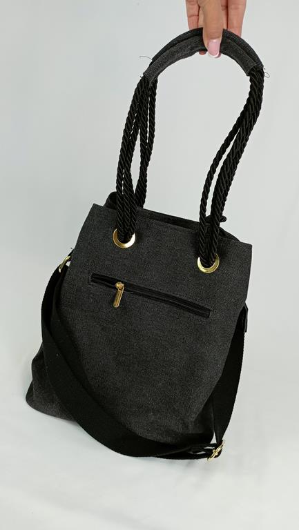 Piękna torebka EGO z kolekcji BLIŻEJ NATURY ze ściąganym sznurem w kolorze czarnym zdjęcie 4