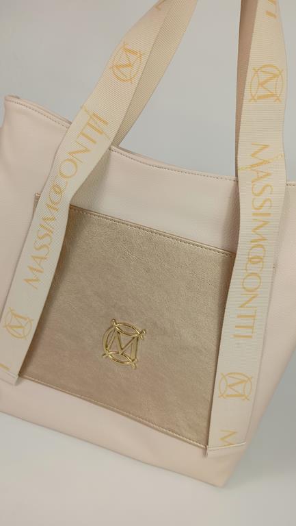 Piękna shopperka Massimo Contti w kolorze beżowym ze złotą kieszonką zdjęcie 1