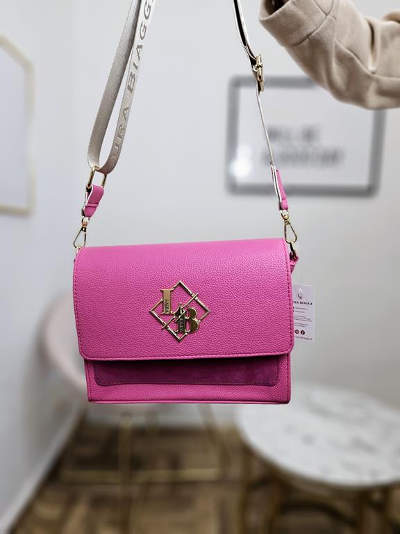 Świetna torebka Laura Biaggi w kolorze różowym z klapką i z zamszową kieszonką zdjęcie 1