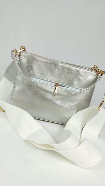 Piękna dwukomorowa torebka Massimo Contti z klapką w kolorze srebrnym zdjęcie 3