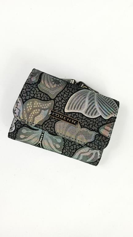 Mini portfel z klapką Lorenti szary w motyle skóra naturalna zdjęcie 1