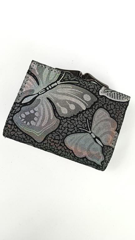Mini portfel z klapką Lorenti szary w motyle skóra naturalna zdjęcie 2