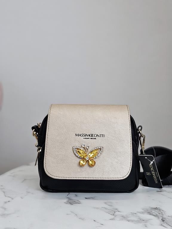HIT piękna torebka motyl Massimo Contti w kolorze czarnym ze złotą klapką zdjęcie 2