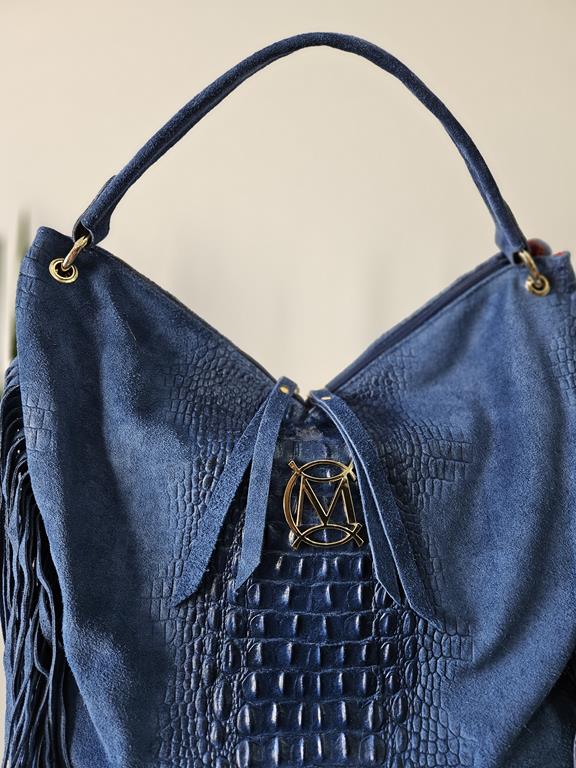 HIT piękna duża niebieska torebka z frędzlami od Massimo Contti  skóra naturalna zdjęcie 3