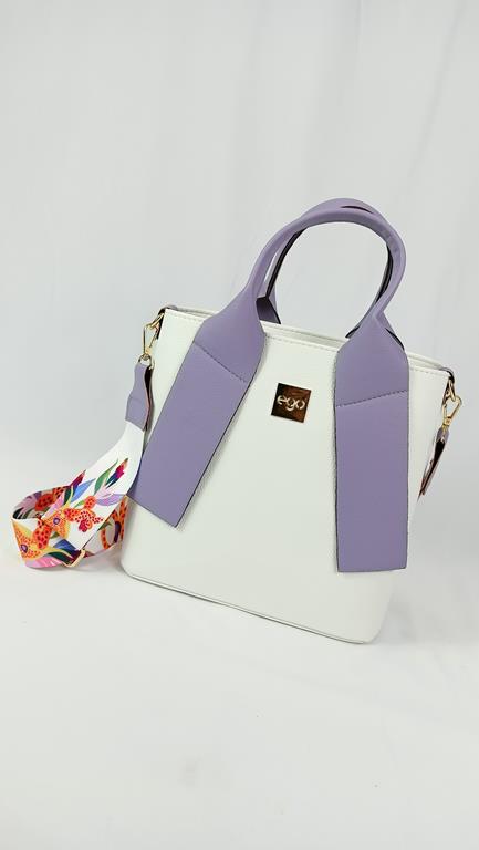 Piękna torebka EGO z rajskiej kolekcji w kolorze białym z lawendowymi rączkami zdjęcie 2