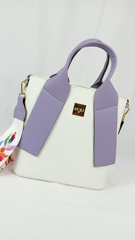 Piękna torebka EGO z rajskiej kolekcji w kolorze białym z lawendowymi rączkami zdjęcie 3