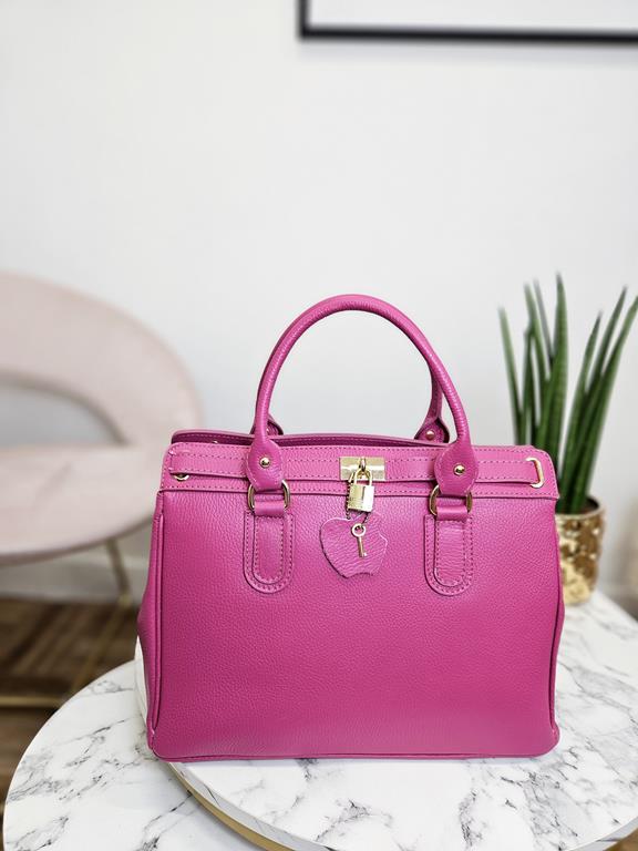 Piękna duża elegancka torebka Massimo Contti  w kolorze różowym skóra naturalna zdjęcie 1