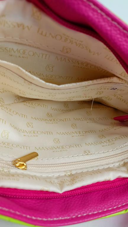HIT świetna pikowana torebka Massimo Contti w kolorze limonkowym z różową kieszonką z przodu zdjęcie 4