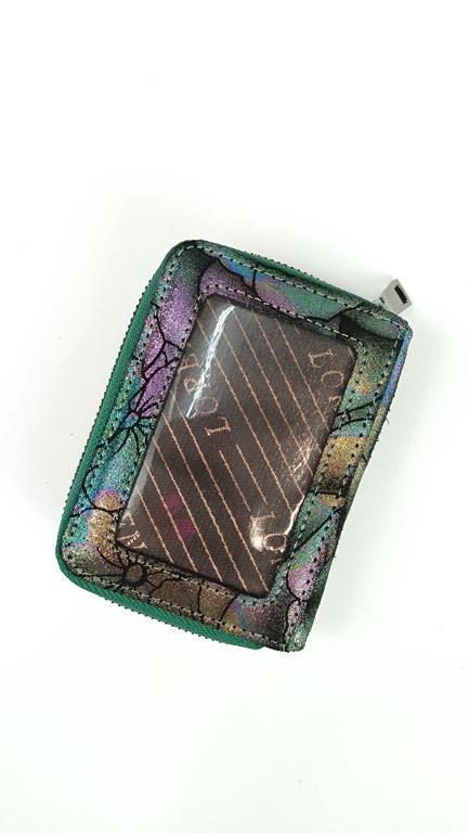 Mini portfel Lorenti zielony w róże skóra naturalna zdjęcie 2