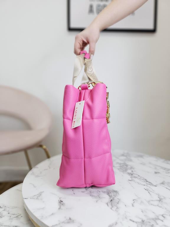 HIT piękna shopperka Laura Biaggi duża pikowana w kolorze różowym z łańcuchem zdjęcie 2