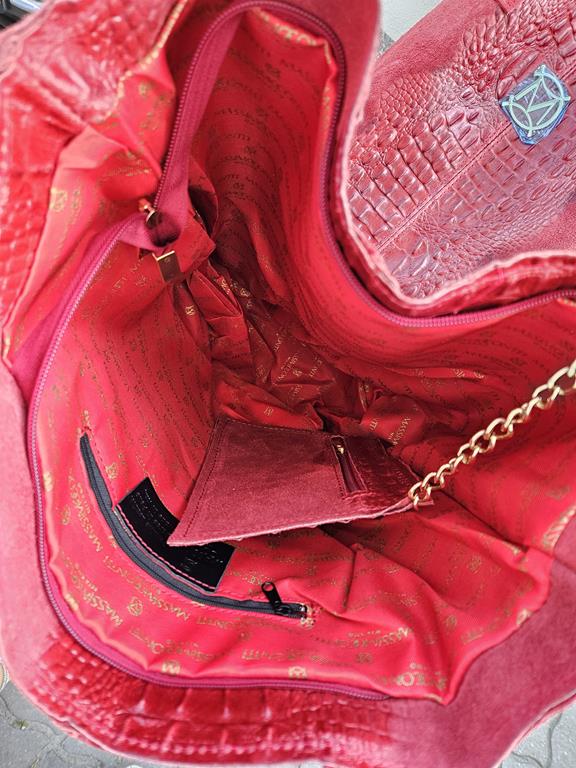 Piękna duża torebka Massimo Contti w kolorze czerwonym z wytłokiem kroko skóra naturalna zdjęcie 4