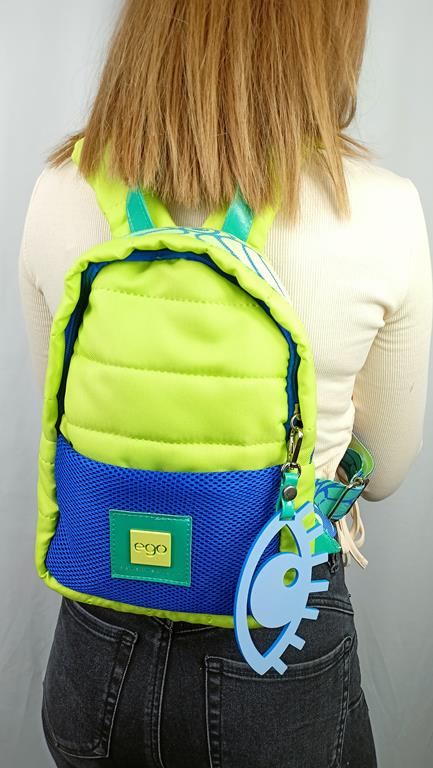 Plecak EGO w kolorze limonkowym z granatową kieszonką zdjęcie 4