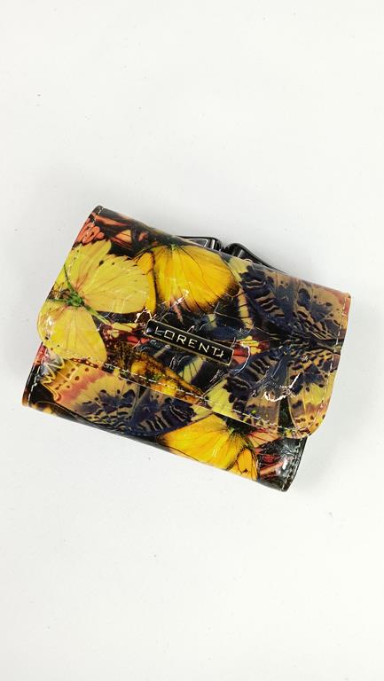Mini portfel z klapką Lorenti w żółte wzory skóra naturalna zdjęcie 1