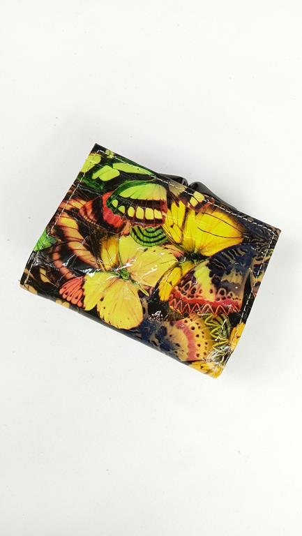 Mini portfel z klapką Lorenti w żółte wzory skóra naturalna zdjęcie 2