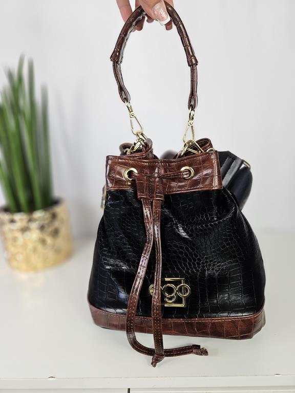Piękny sakiewkowy torebko-plecak EGO w kolorze czarnym z dodatkiem brązu zdjęcie 1