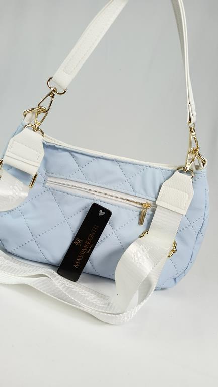 HIT świetna pikowana torebka Massimo Contti w kolorze baby blue z białą kieszonką z przodu zdjęcie 3
