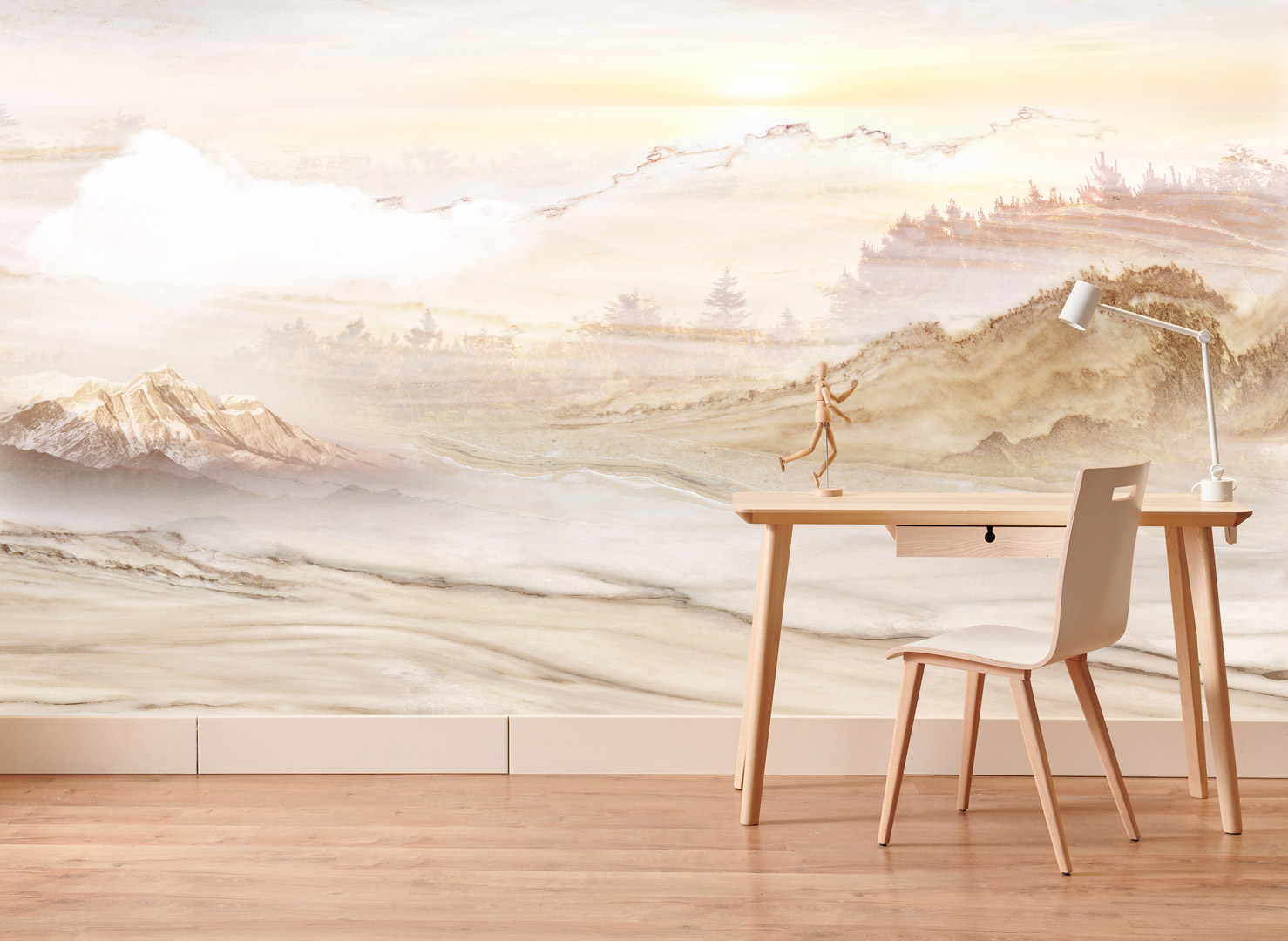 Beige wallpaper, sand desert, sunrise, mountains, forest, boho style - Dekoori image 2
