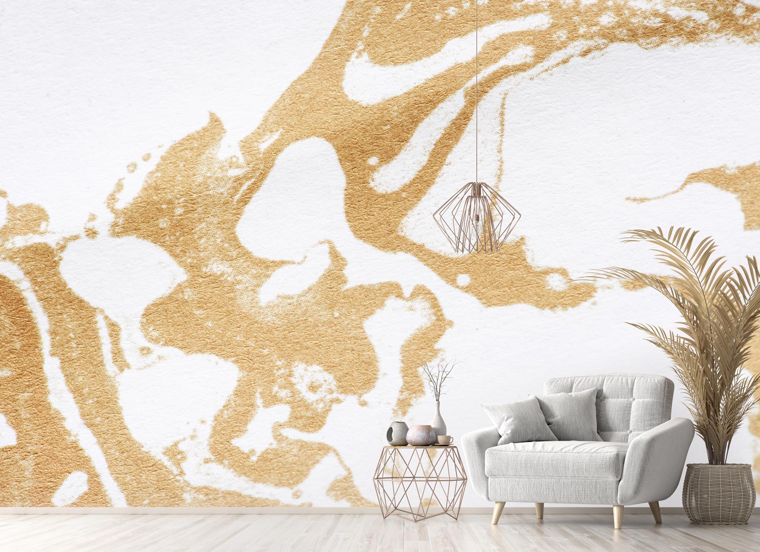 White and gold wallpaper, decorative pattern, glamour style, shades of beige - parched golden sand - Dekoori image 2