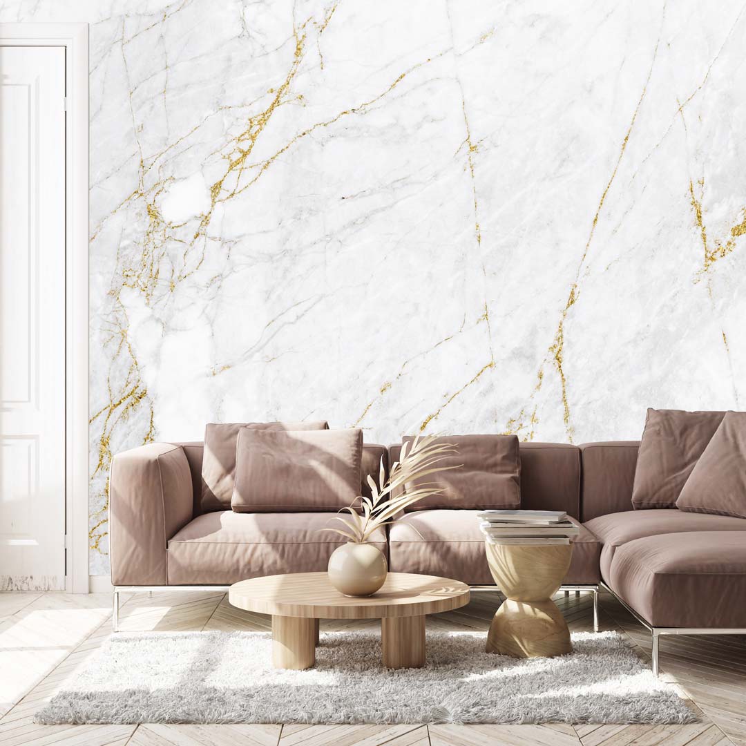 Elegant wallpaper, white marble with gold veining, vinyl and fleece - Dekoori image 2