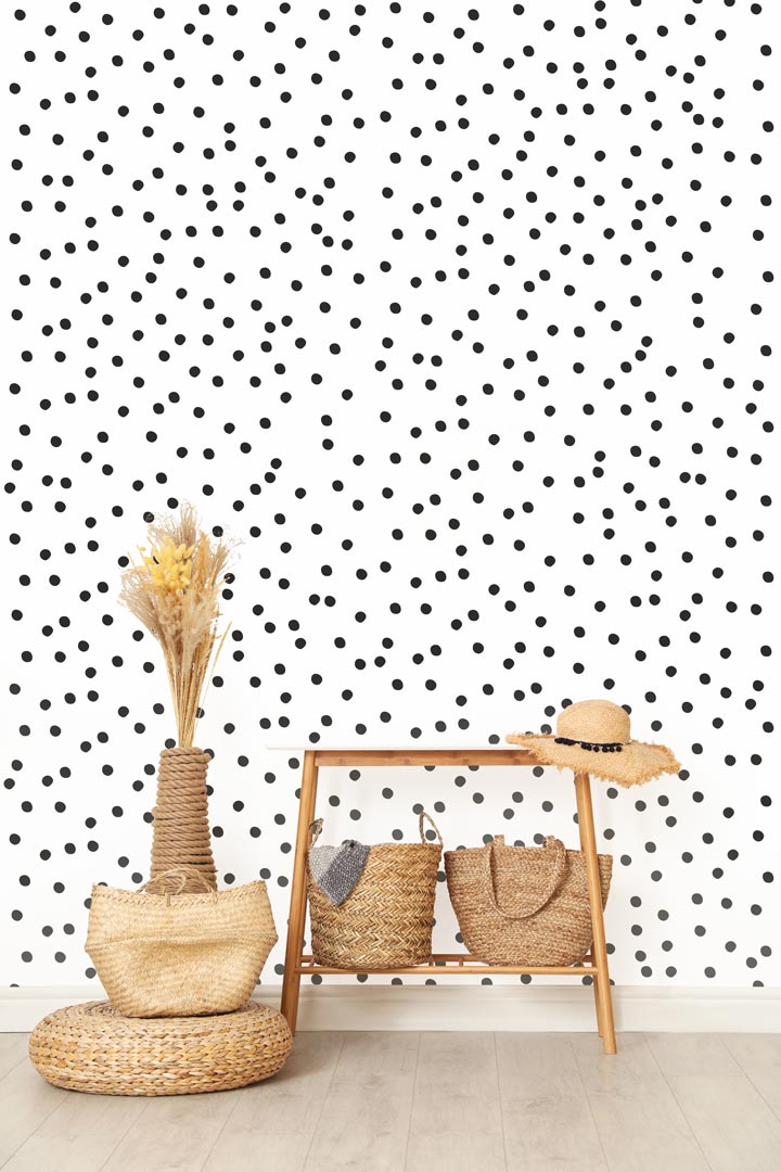 Black irregular 3 cm dots on a white background wallpaper - Dekoori image 2